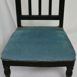 Chair prie-dieu style Napoleon III blackened wood openwork velvet blue