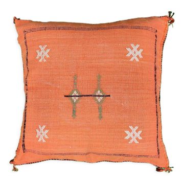 Berber cushion in orange Sabra with pom poms
