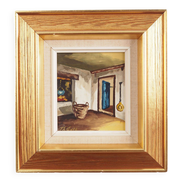Painting „The Village Chamber”, Scandinavian design, 1970s