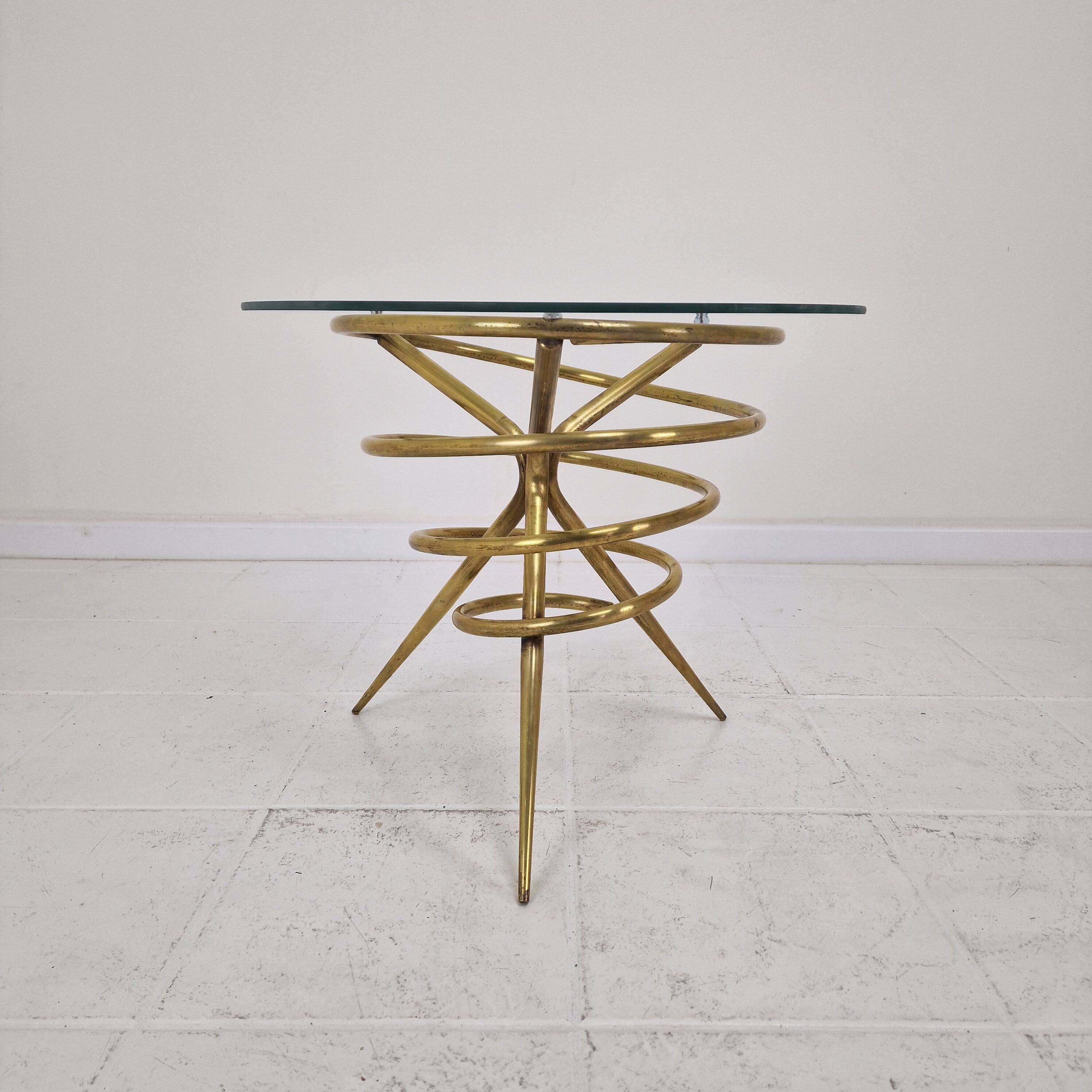 Elegant Italian Mid-Century Side Table with Sculptural Brass Base, 1970's