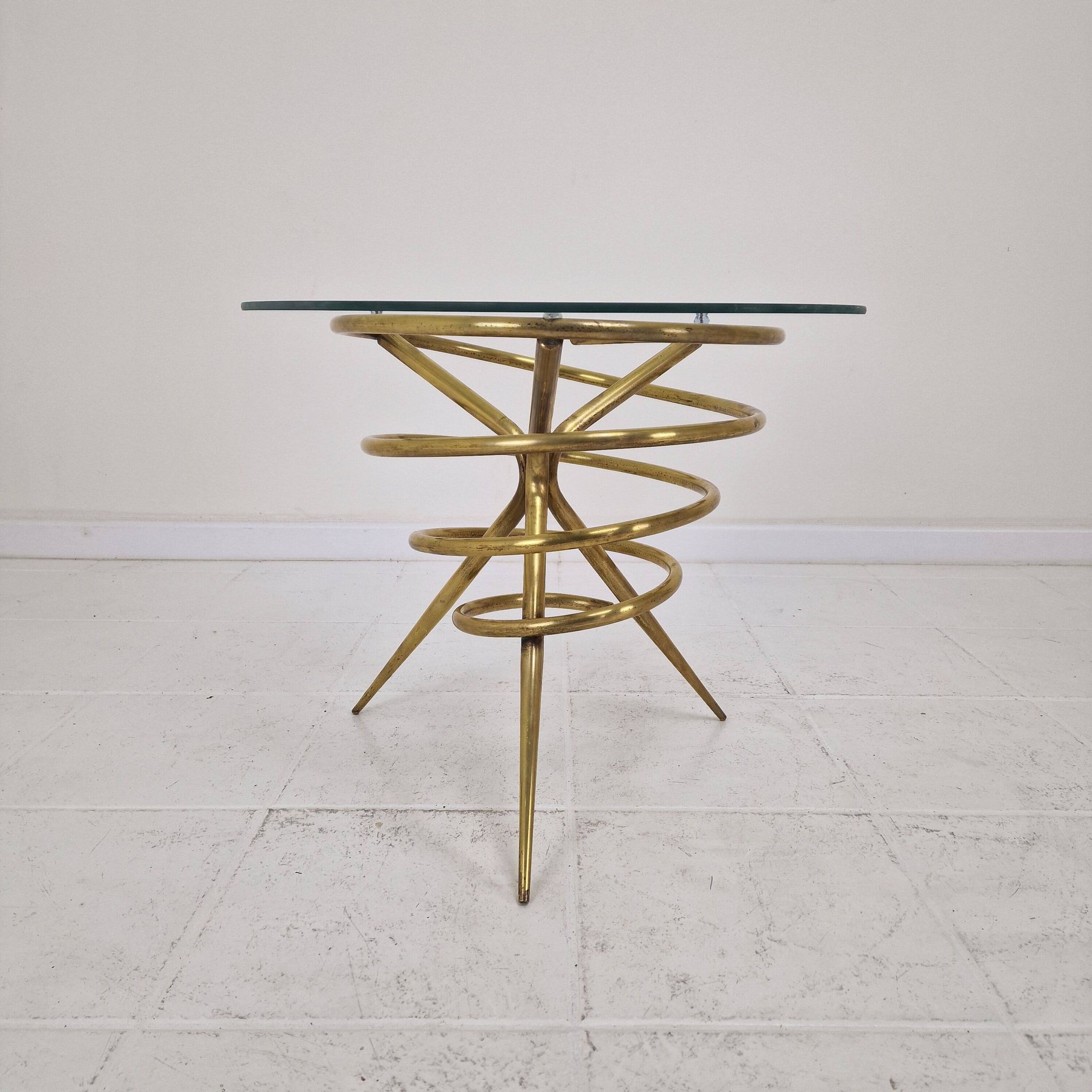Elegant Italian Mid-Century Side Table with Sculptural Brass Base, 1970's
