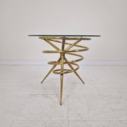 Elegant Italian Mid-Century Side Table with Sculptural Brass Base, 1970's