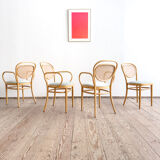 Ensemble de 4 chaises Thonet 215P en hêtre avec cannage d’origine et velour