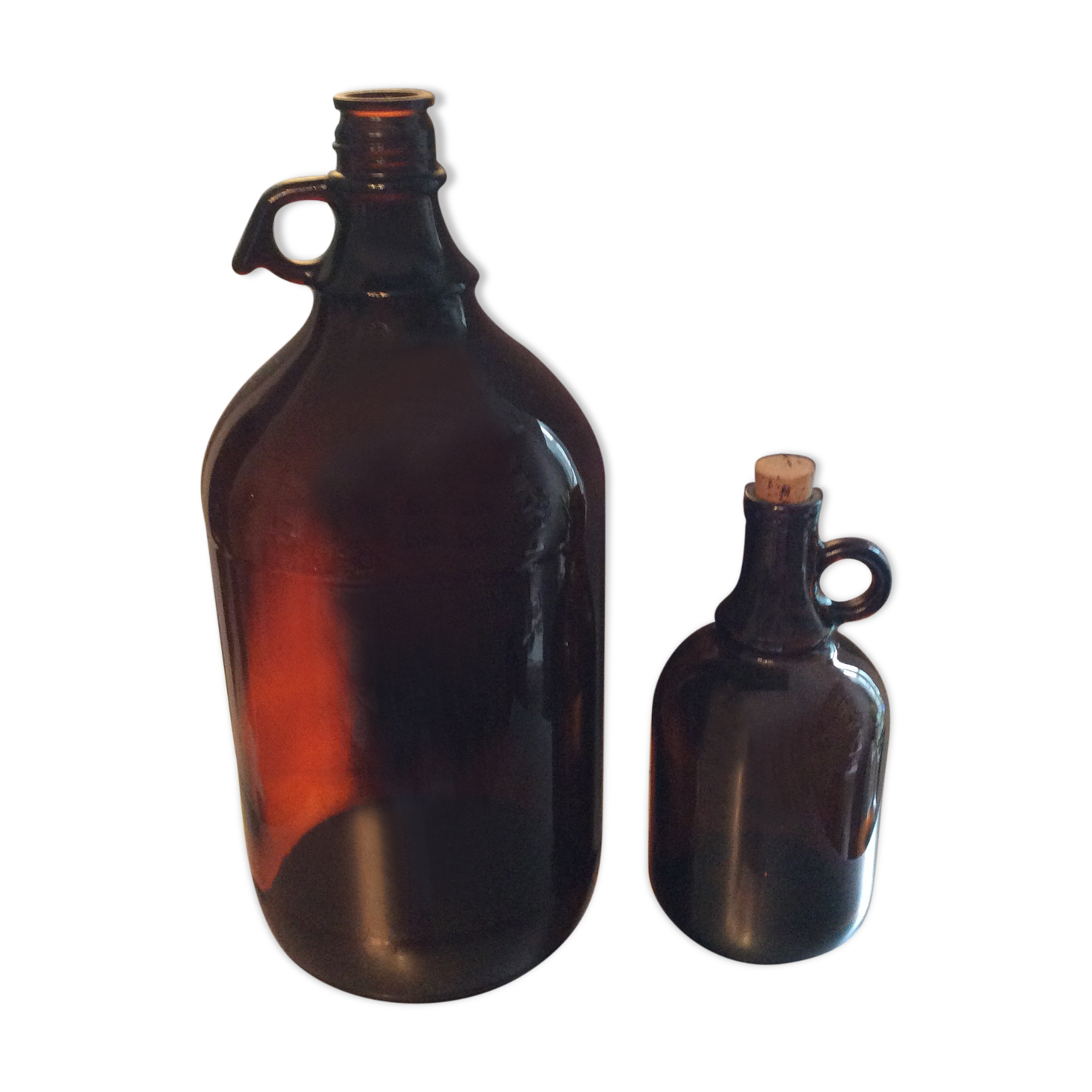 2 vintage amber glass canisters