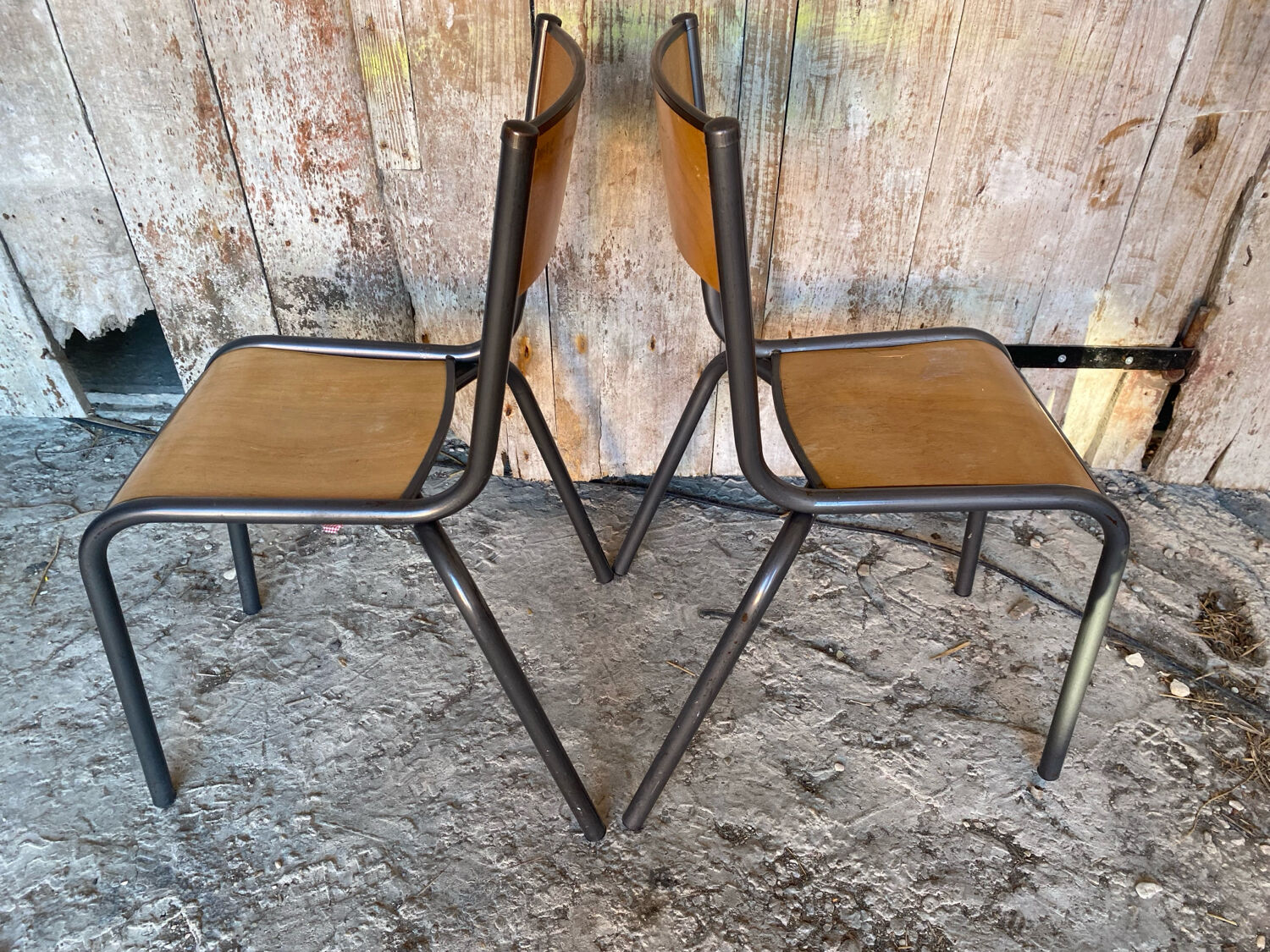Pair of Vintage Style MULLCA Model 510 Grey Metal + Wood Chairs