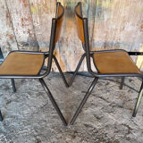 Pair of Vintage Style MULLCA Model 510 Grey Metal + Wood Chairs