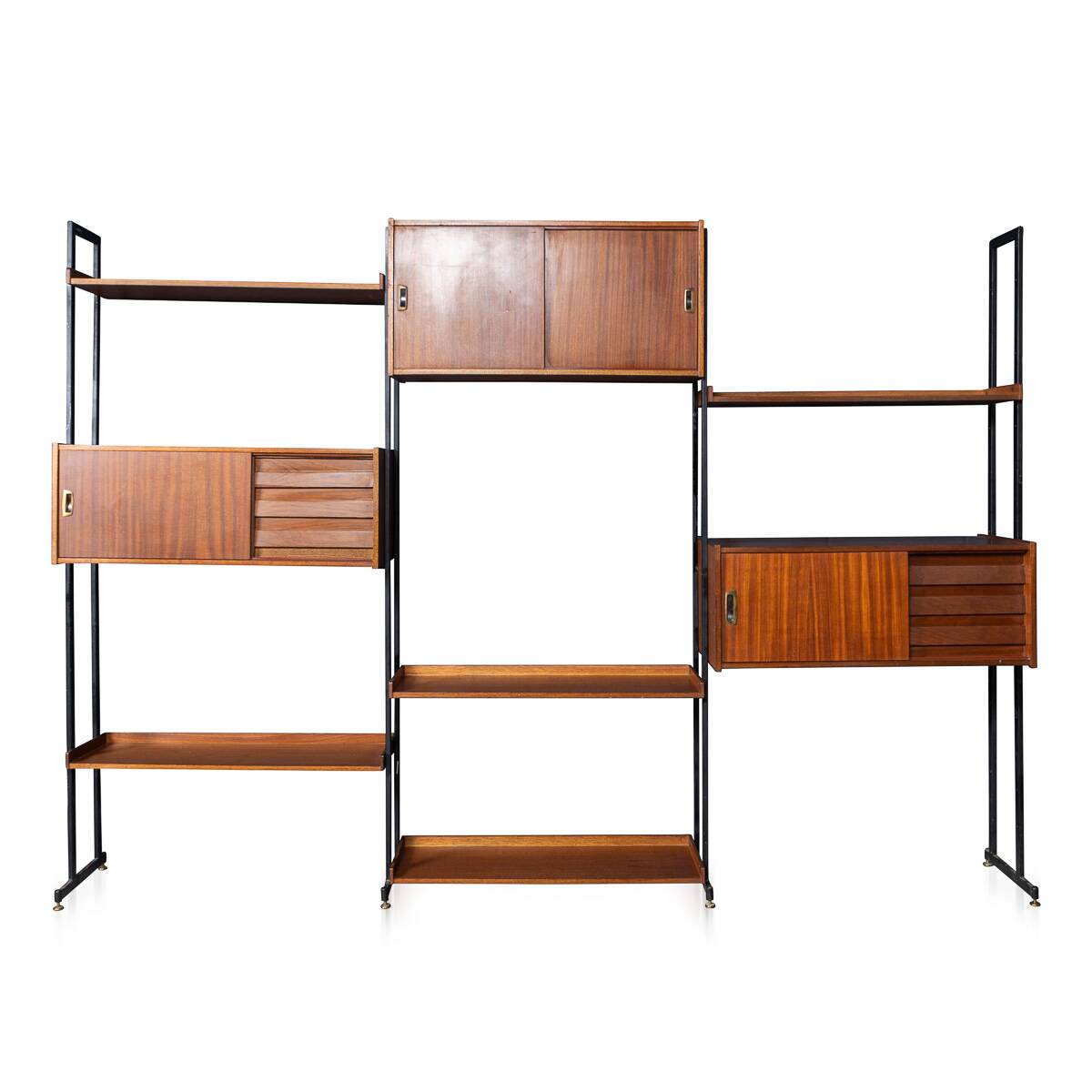 Vintage 20thc italian modular teak wall cabinet c.1960