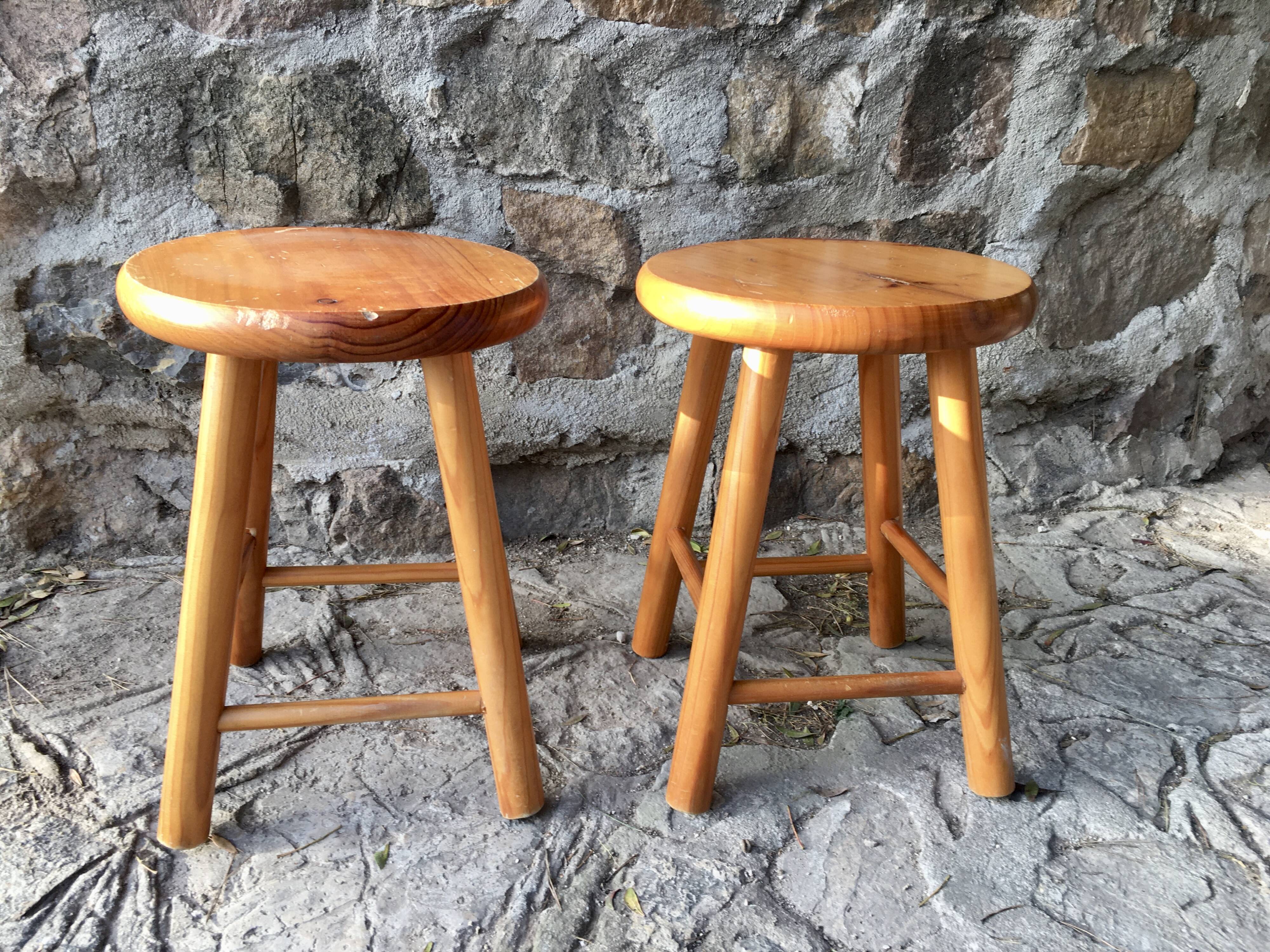 Paire de tabourets en pin, 1980s