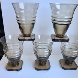Set of 5 glasses in art deco smoked glass 30s