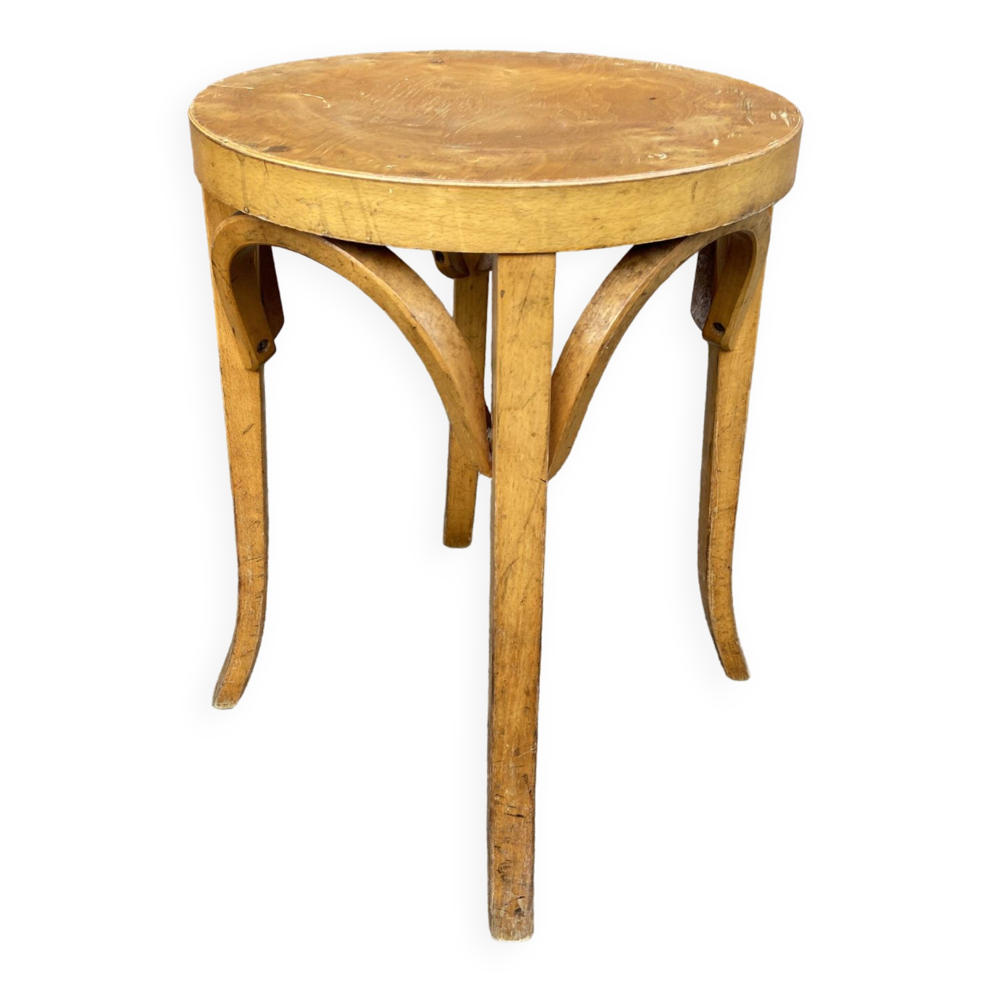 Mid century bistro stool scandinavian curved wood baumann vintage