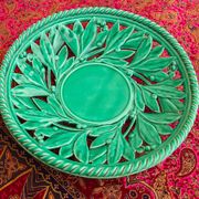 Openwork XL dish in green slurry like olive branches