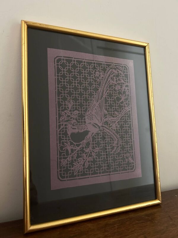 3 tableaux oiseaux en papier découpé chinois vintage