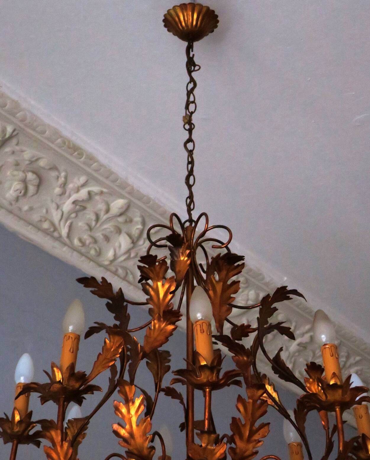 Large mid century gilt tole 8-light chandelier by Hans Kögl, 1960s