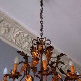 Large mid century gilt tole 8-light chandelier by Hans Kögl, 1960s