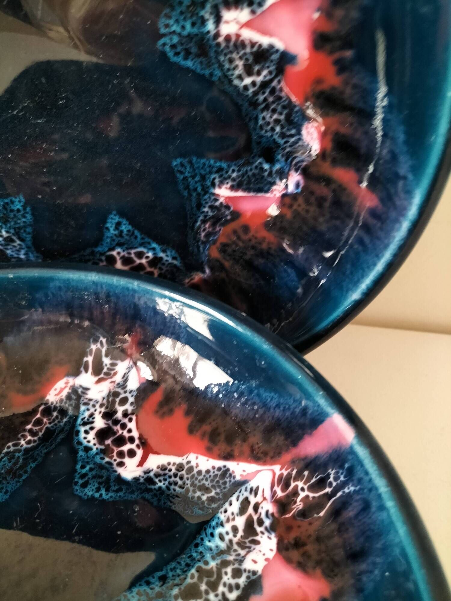 3 glazed ceramic deep plates – 1960s/70s