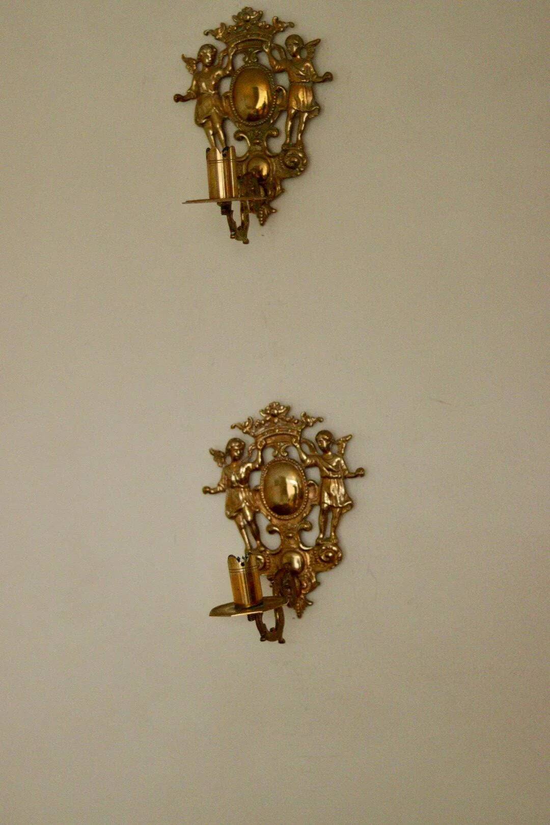 Pair of large Swedish brass wall sconces from the mid-century.