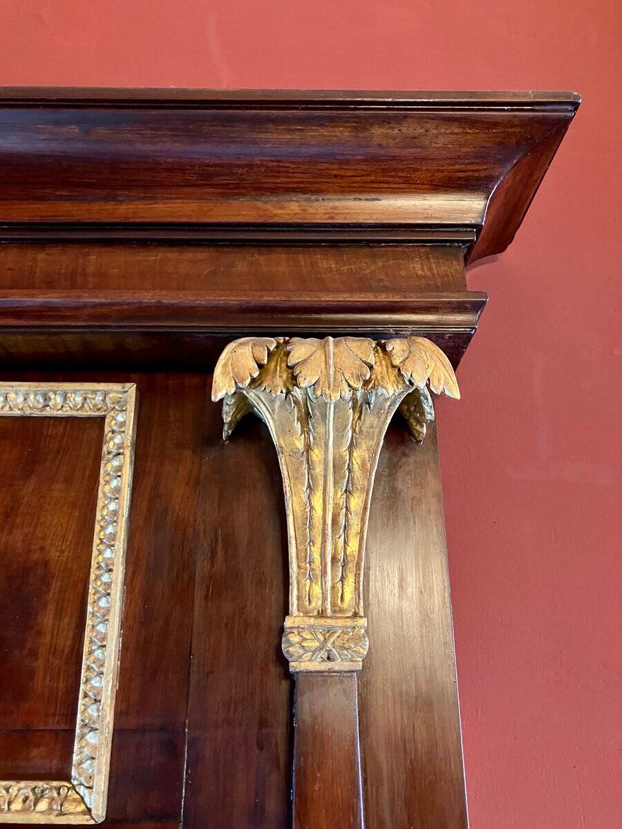 Italian Empire Mahogany and Parcel Gilt Console with Mirror and Carrara Marble Top, Late 18th Century