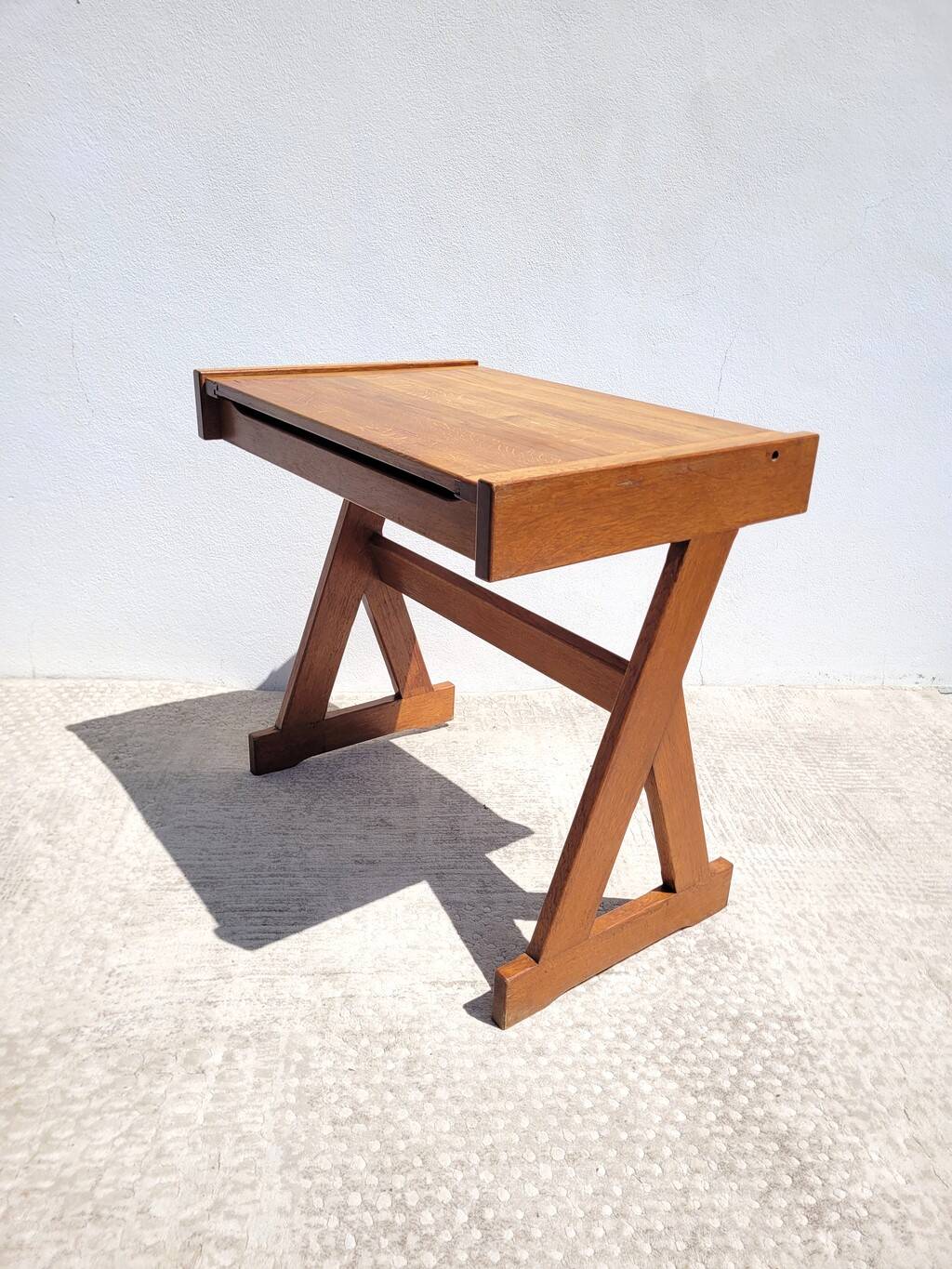 Old school desk renovated in solid oak