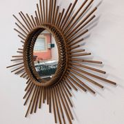 XL starry sun mirror in rattan, France around 1970
