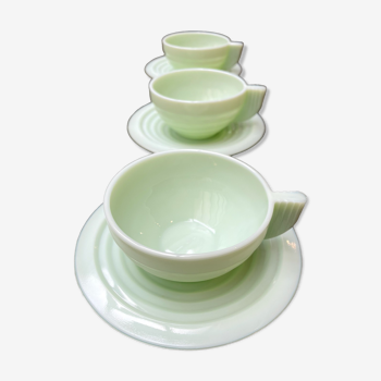Set de 3 tasses en opaline style art deco années 50-60