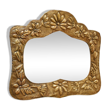 Art Nouveau Decorated Copper Mirror, France, 1920s