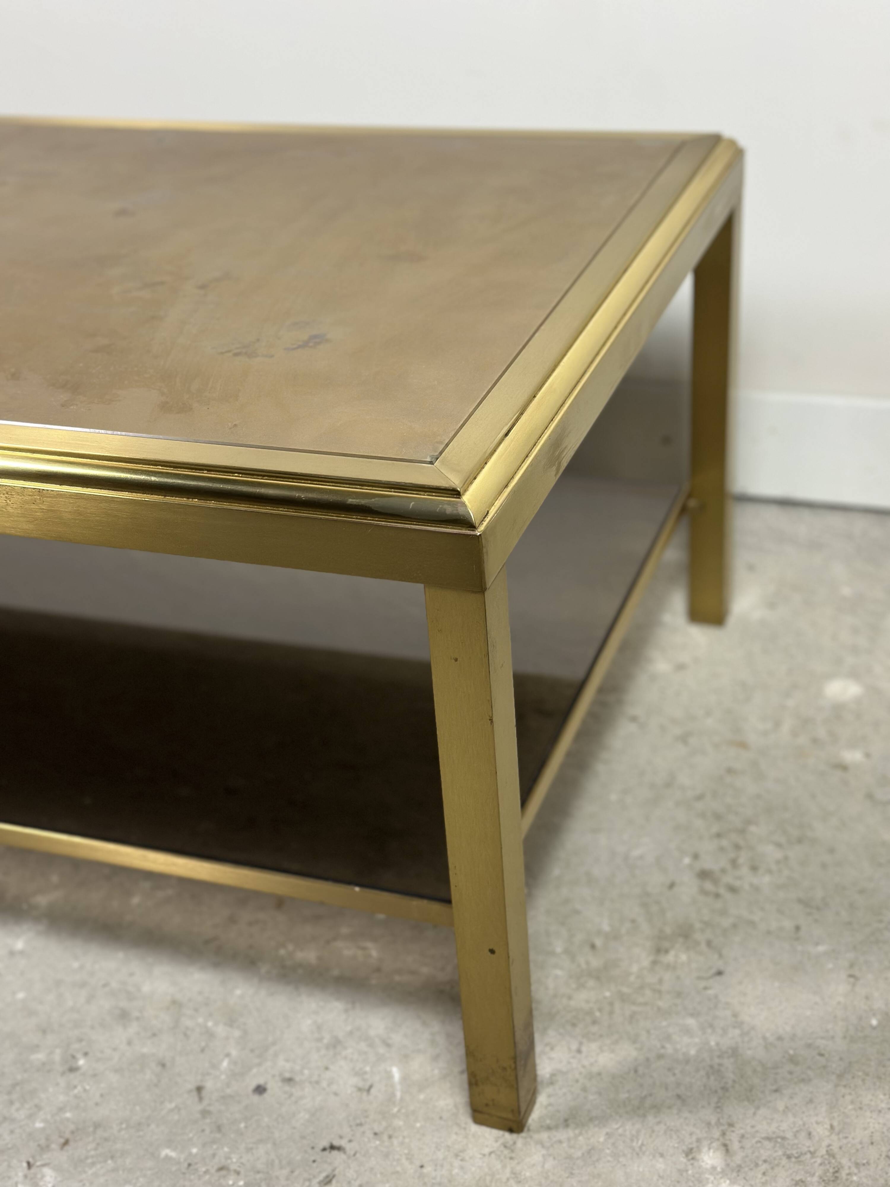 Vintage 70'S Hollywood Regency Brass and Iridescent Glass Coffee Table