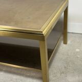 Table basse Hollywood regency en laiton et verre irisé vintage 70'S