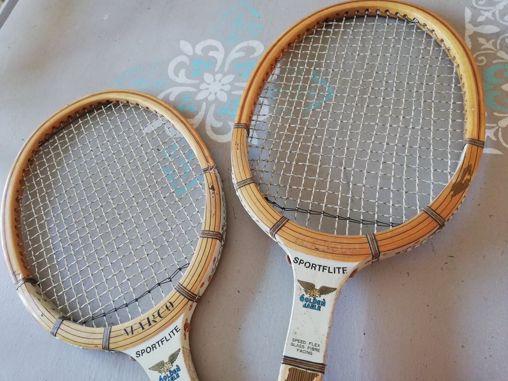 Old wooden frame tennis rackets