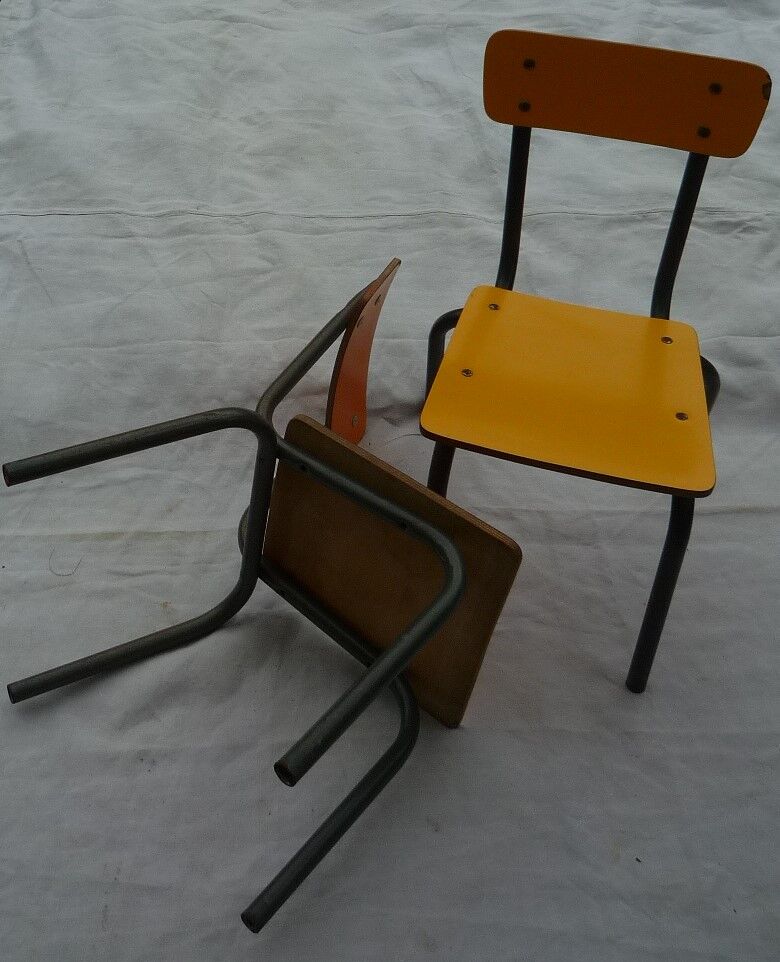 Pair of small yellow and orange child chair, vintage 80s