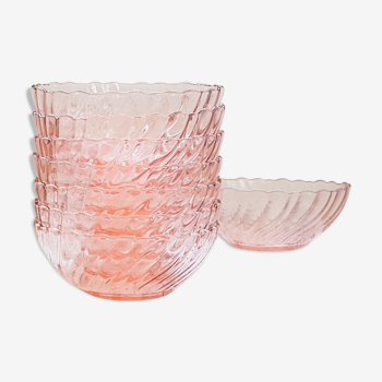 Lot of 4 pink glass bowls "Rosaline" Luminroc Arcoroc