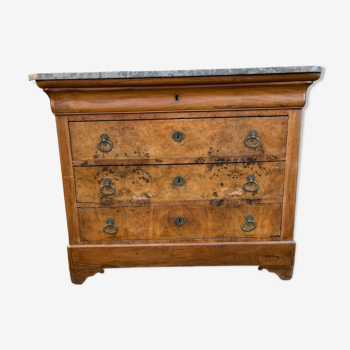 Commode en loupe d'orme XIXe siecle style Charles X