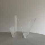 Asymmetrical design magazine rack in transparent acrylic, 70s