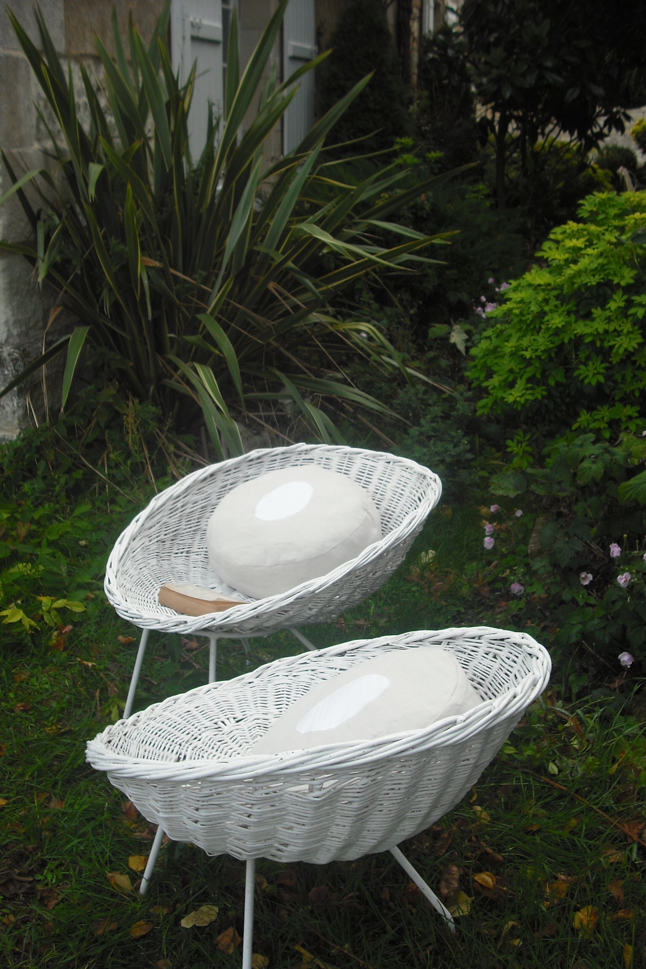 Pair of rattan basket chairs