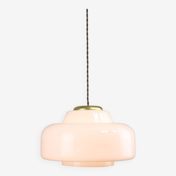 Mid-Century Italian Brass and Opaline Pendant Lamp, 1950s