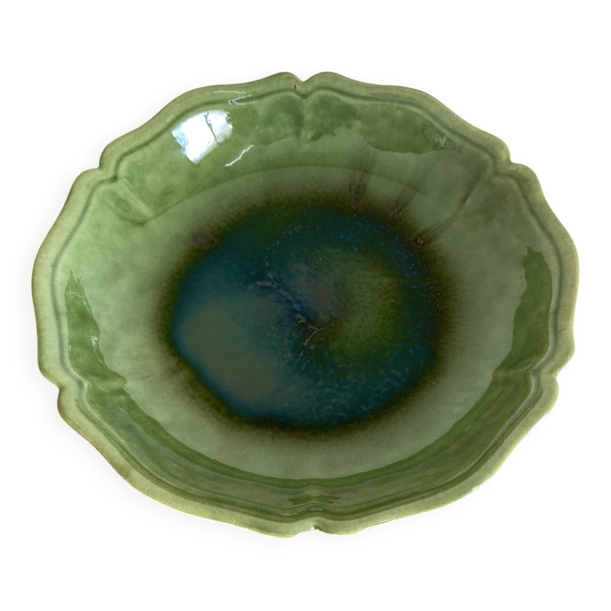 Green glazed stoneware table centrepiece with fluting from Biot, 1960, XL.