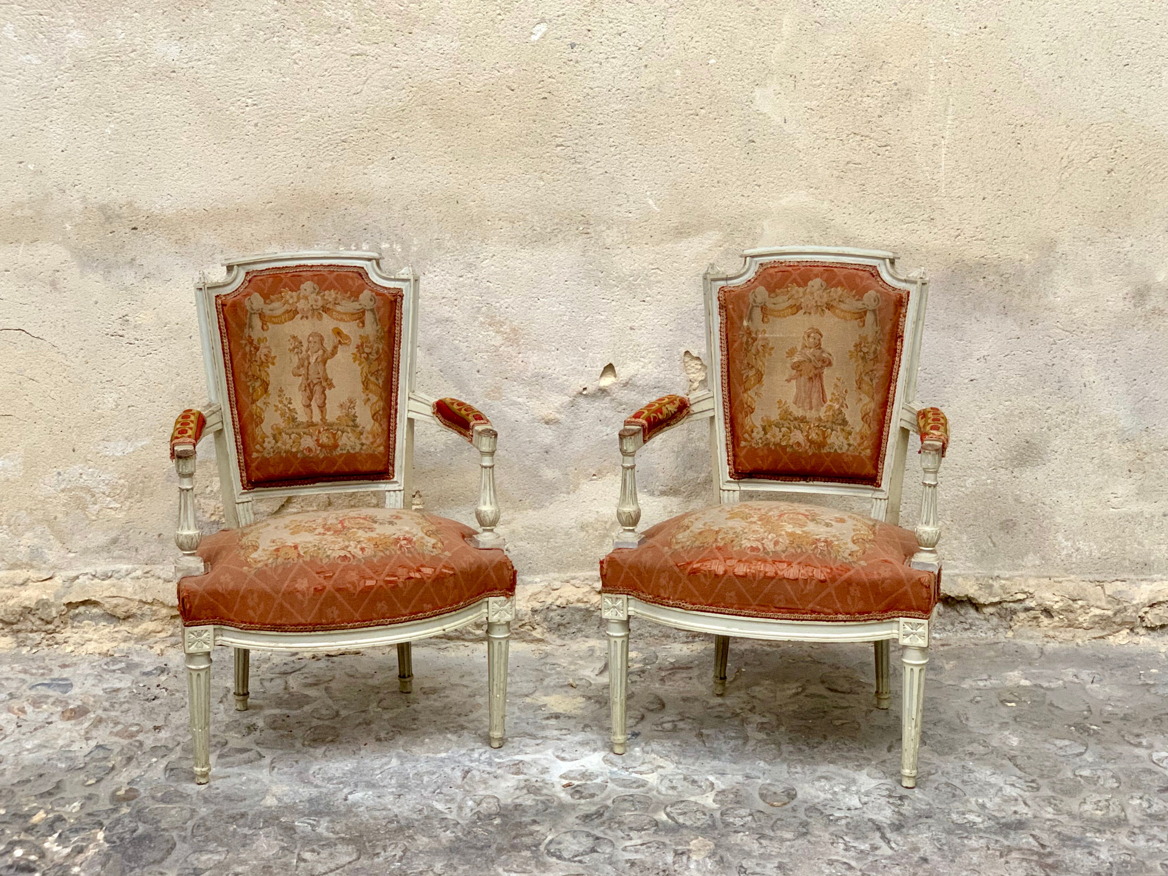 Pair of Louis XVI style armchairs