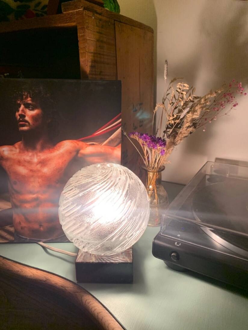 Mid-Century Table Lamp – Cut Glass Globe & Marble Base