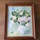 Oil painting / vintage framed rose flowers