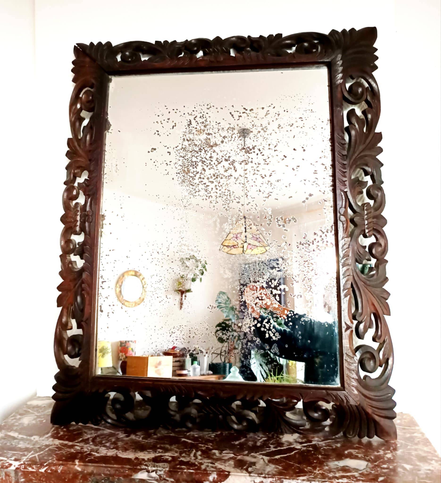 Neo-Gothic mirror in carved oak circa 1940