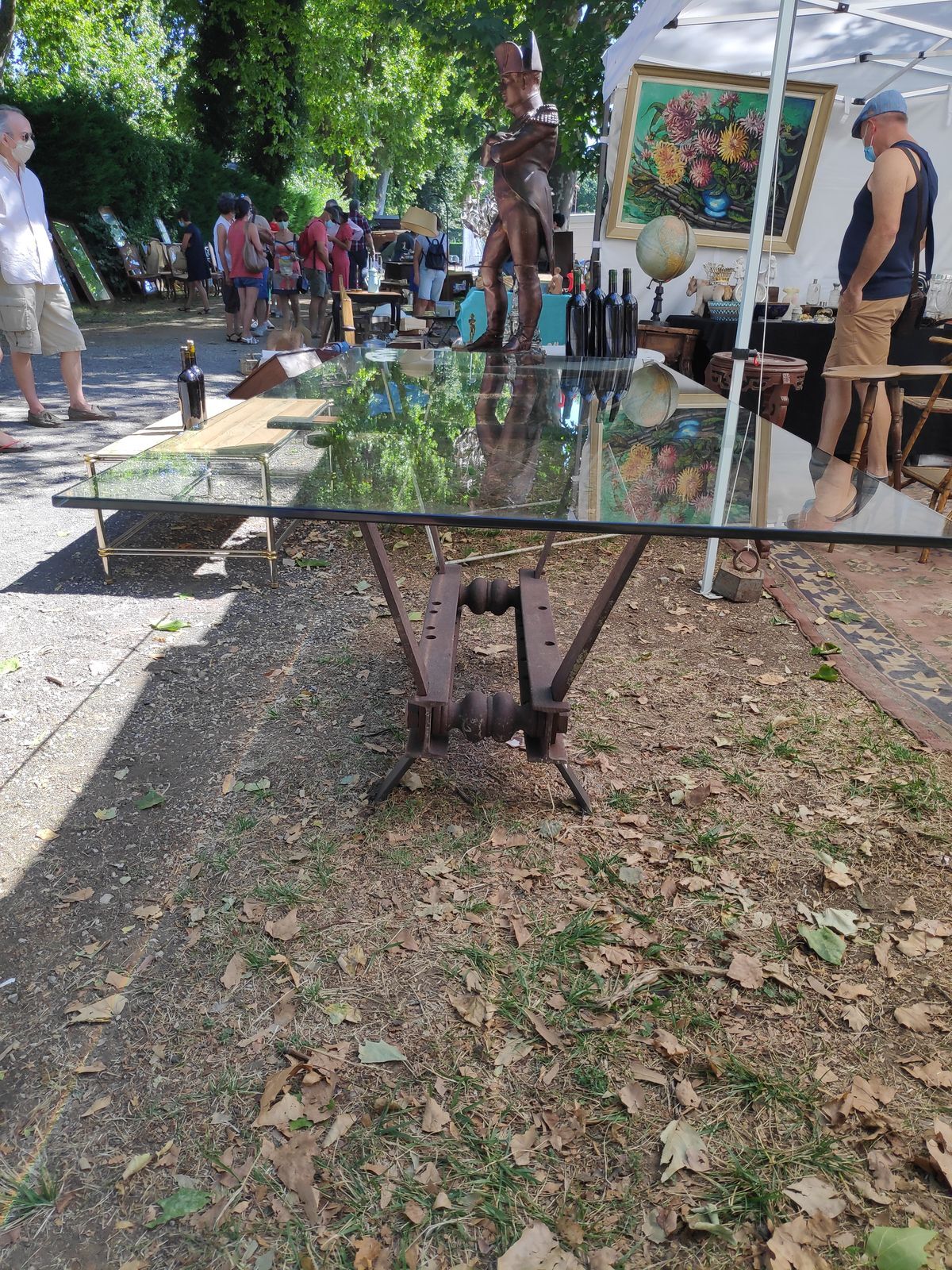 Table industrielle fer et verre 200 x 900 cm