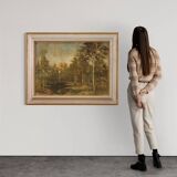 Italian painting signed and dated 1939 wooded landscape