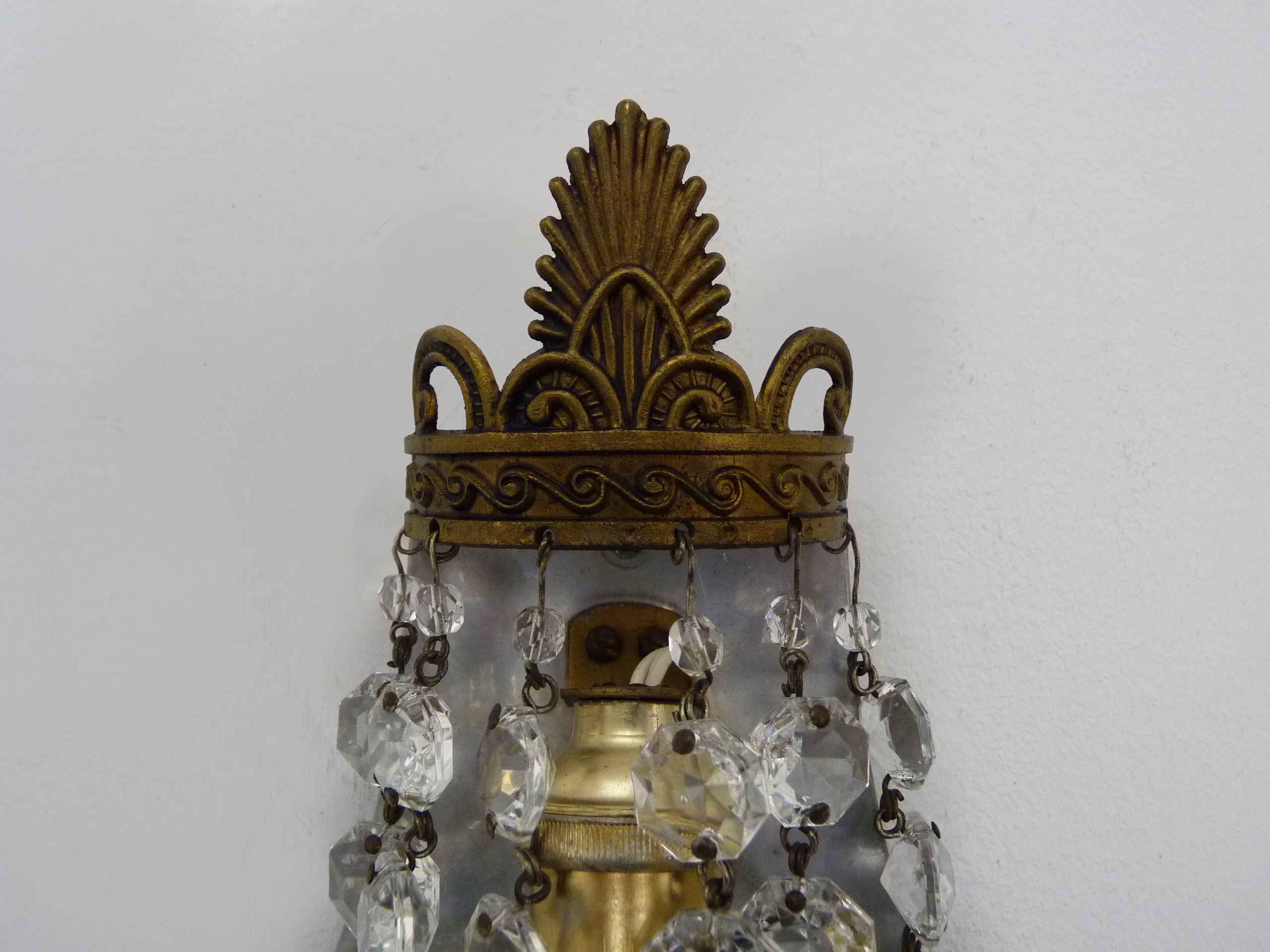 Pair of vintage hot air balloon wall sconces with glass tassels. Year 50