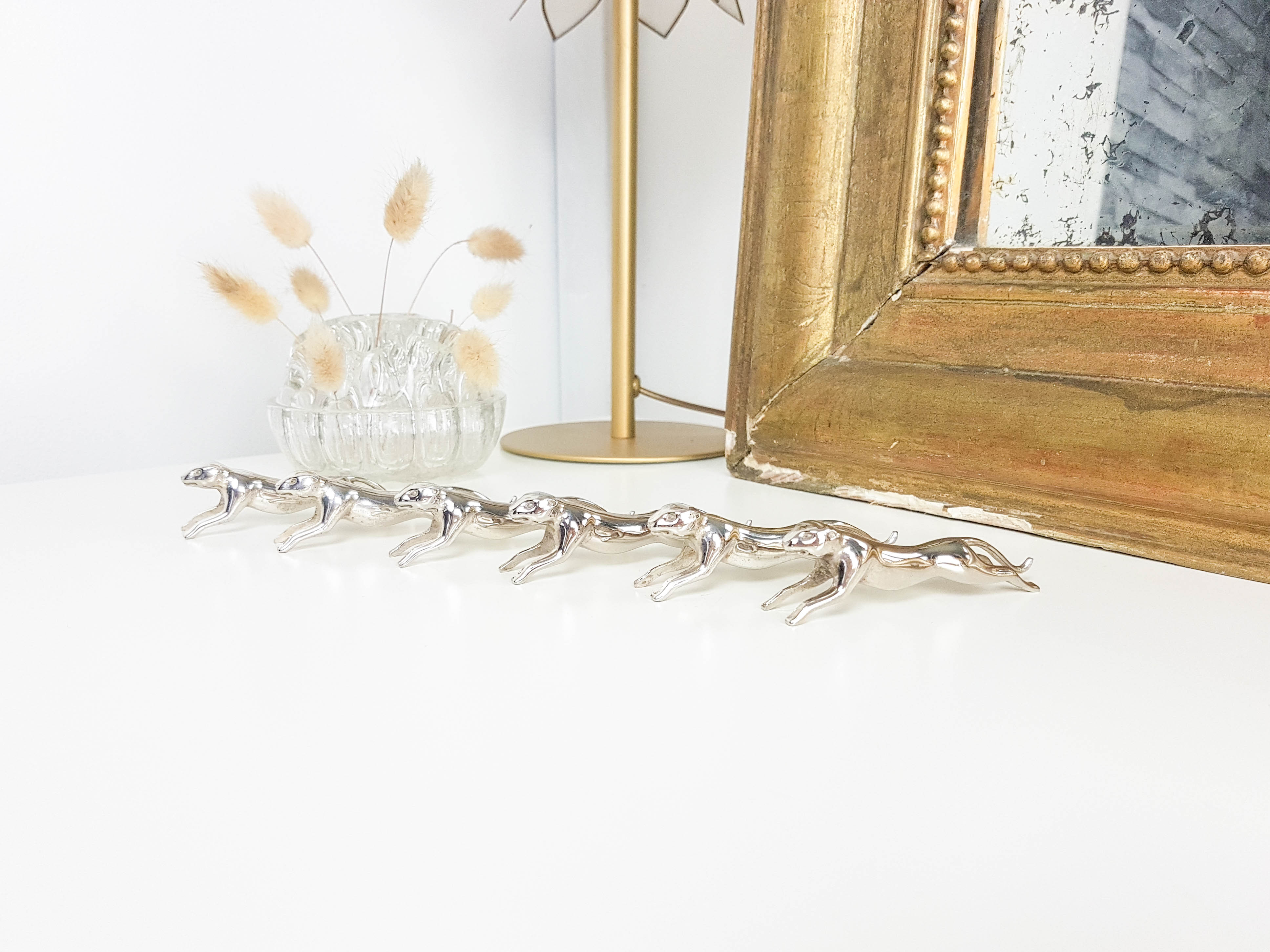 6 Leopard silver metal knife holders