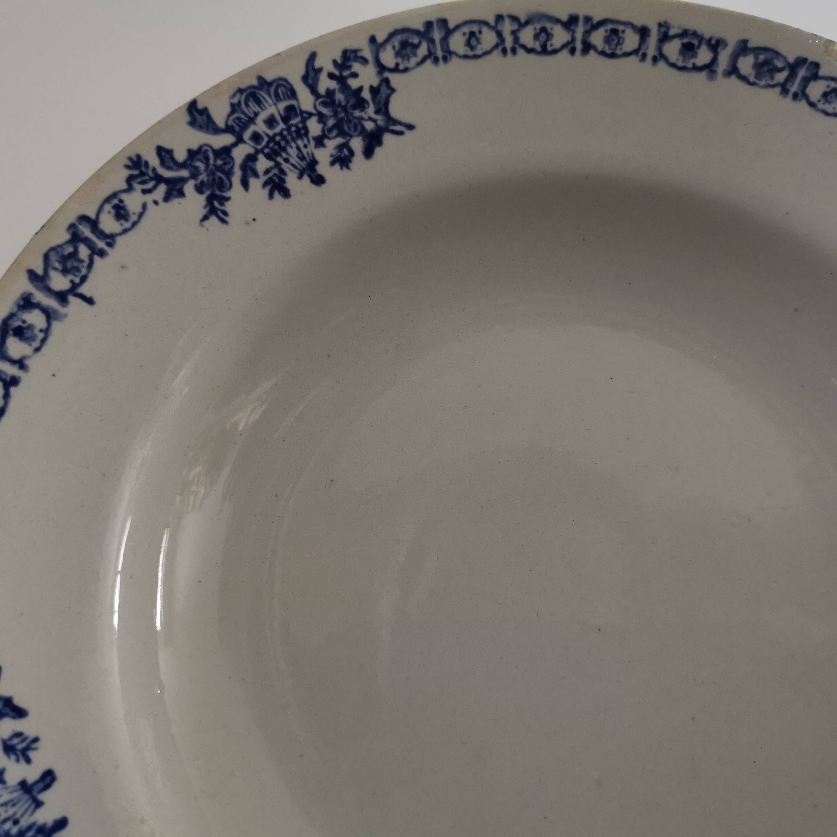 3 soup plates with blue frieze & St Amand fans
