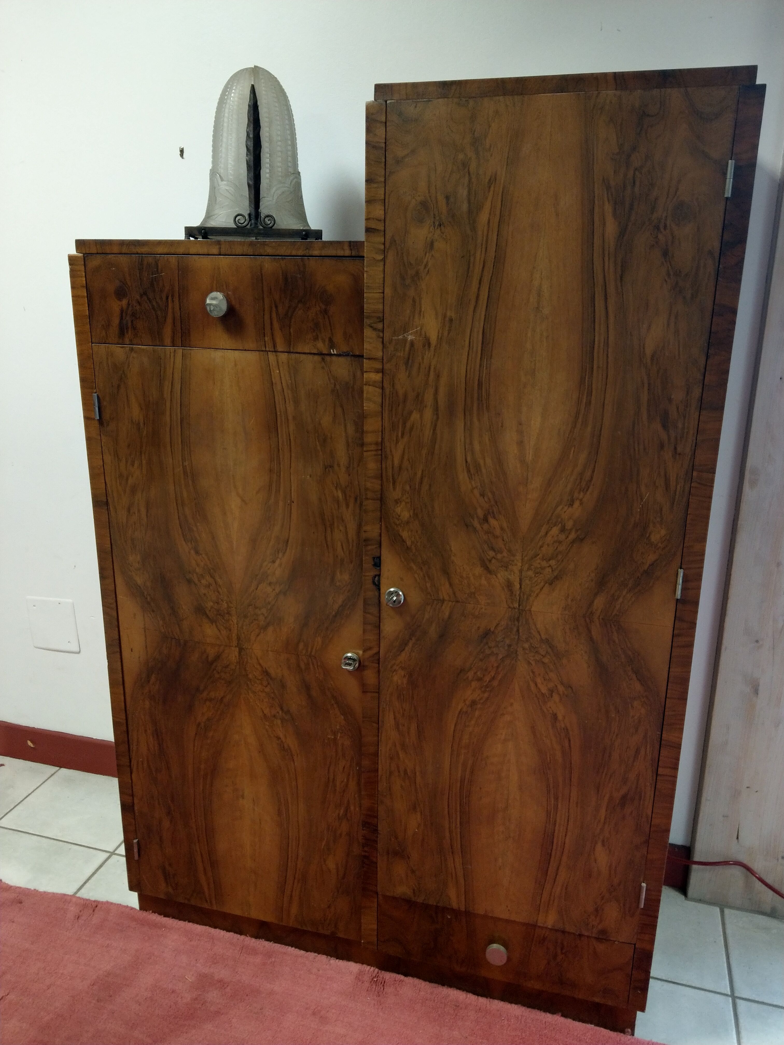 Asymmetrical cabinet Art Deco walnut