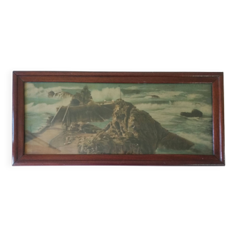 Photo colorisée panoramique ancienne encadrée Biarritz Rocher de la Vierge