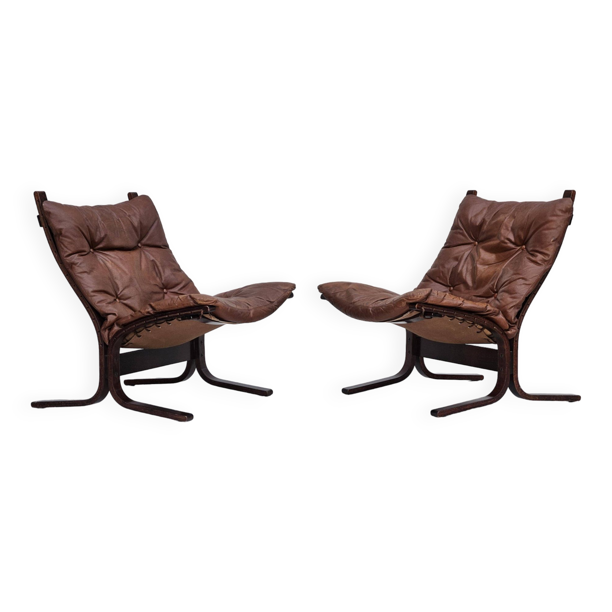 1970s, Norwegian design by Ingmar Relling, model "Siesta", pair of two chairs, original condition.