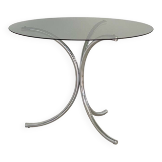 Table for 4 people in smoked glass and metal, 1970.
