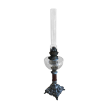 Old kerosene lamp with marble metal pedestal & crystal body + vintage tube