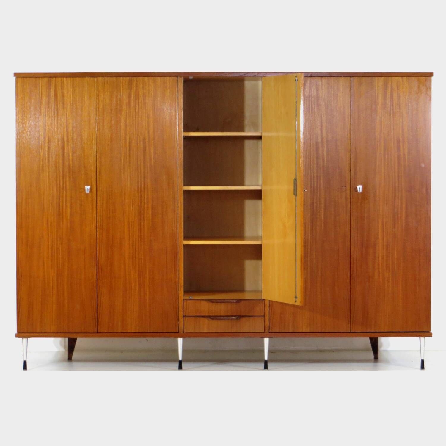 XL Vintage mid century modern 5-door wardrobe in teak, Italian style 1960s